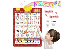 PALOURA Ploura Bilingual Learning Toys for Toddlers 3+ / Spanish Learning Toys for Toddlers 3+ / Talking Alphabet Poster with Piano & Songs