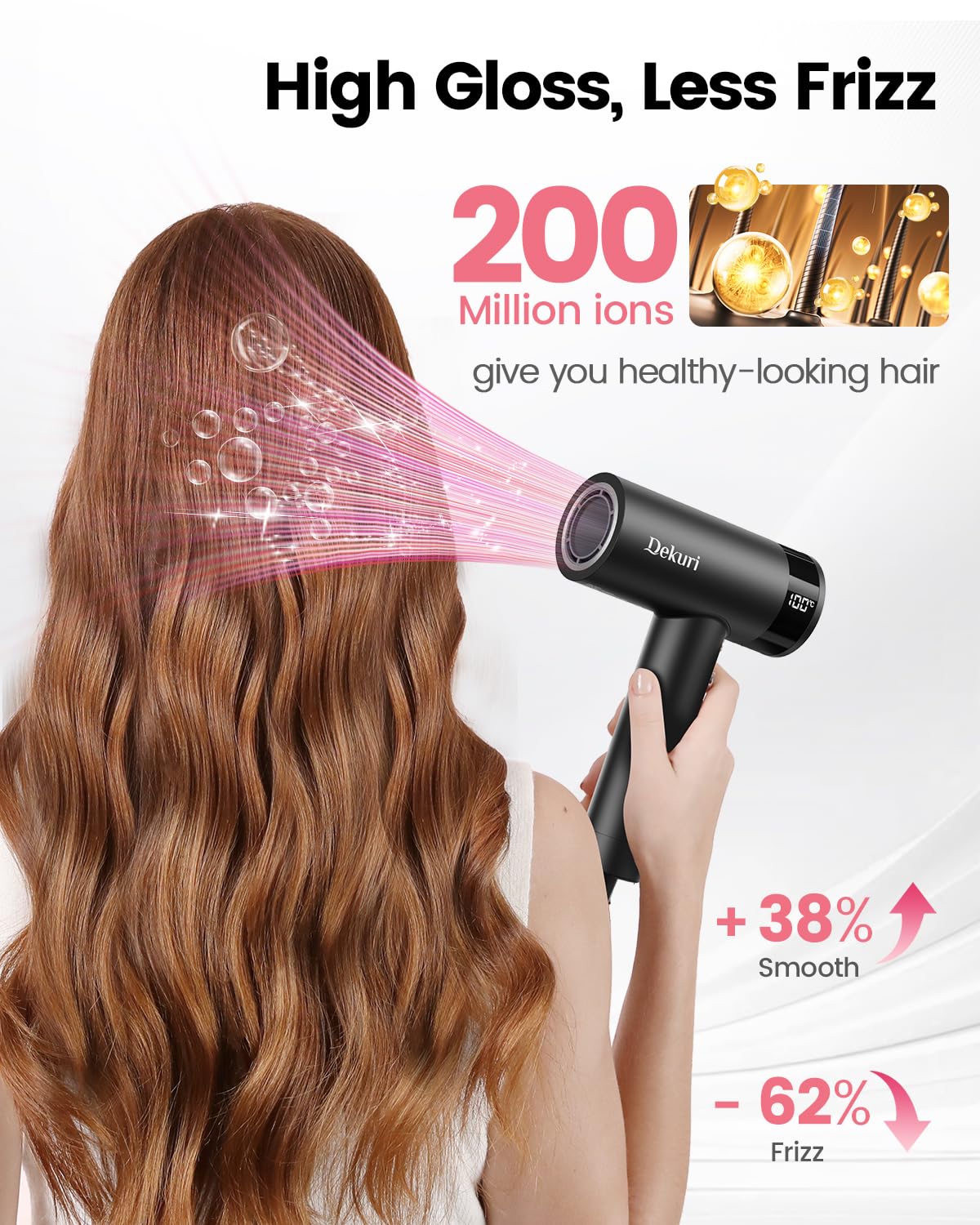Dekuri Hair Dryer, 110,000 RPM High-Speed Fast Drying Blow Dryer, 500 Million Ionic Lightweight Hairdryer with Diffuser, Magnetic Nozzle, 4 Temps & 3 Speeds, Low Noise for Women & Men (Black)