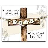 What Would Jesus Do Bracelet, Dainty WWJD Jewelry, Christian Gifts for Women, Cross Bracelet Box, Religious & Spiritual Catholic Gifts for Women, Shell Beads & Gold-Plated Accents, Adjustable