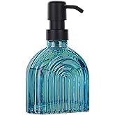 OCTMUSTARD Glass Kitchen Soap Dispenser Bathroom, 9 Oz, Refillable Liquid Modern Soap Dispenser for Hand Soap, Lotion Dispensers Bottle - Home, Commercial Countertop Decor. (Baby Blue)