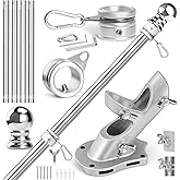 Anovo Flag Pole Kit- Upgraded Holder, Stainless Steel 5 FT Flag Poles with1 Inch Metal 360° Rotating Flag Pole Rings Two-Position Flag Pole Bracket Mounting for Outside House Porch (5 FT-Sliver)