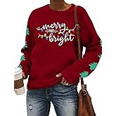 Christmas Sweatshirt Women Merry and Bright Christmas T-Shirt Funny Xmas Lights Blouse Tops Holiday Shirts