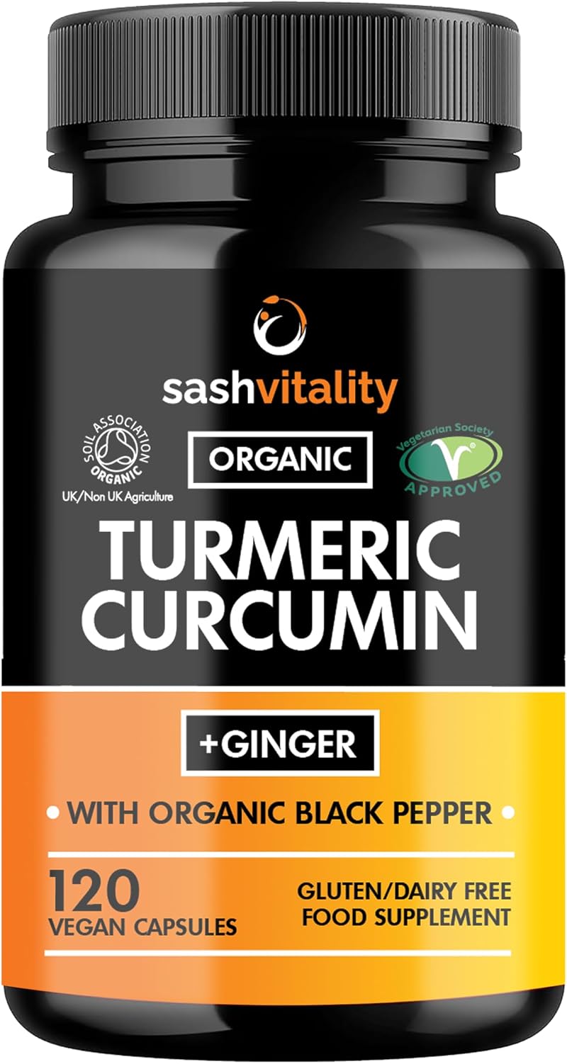 SASH Vitality Turmeric Curcumin 3600mg Organic 120 Capsules Black Pepper Ginger