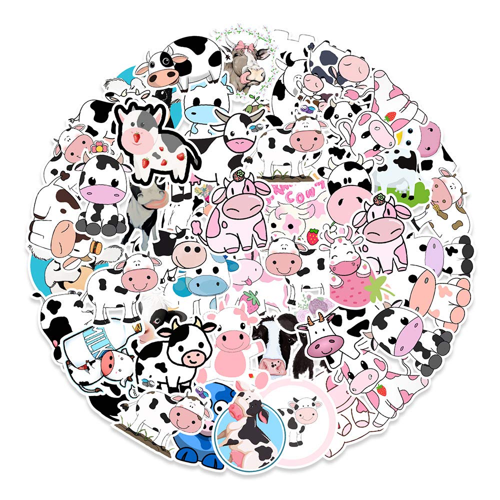 Cute Cow Vinyl Stickers 50Pcs for Water Bottles Laptop Computer Skateboard, Cute Sticker Gift for Kids Teens Waterproof — image 1