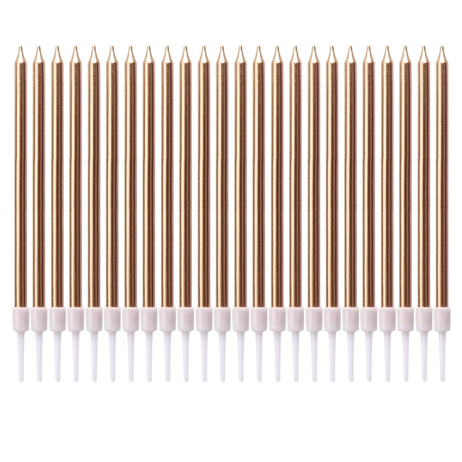 LUTER Metallic Candle Long Candle Champagne Gold Birthday Candles with Holder Cake Candles for Wedding Birthday Party Decoration (24 Pieces)
