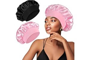 Meliya Silk Bonnet Satin Bonnet, 2PCS Hair Bonnet for Sleeping, Wide Soft Band Sleep Cap for Curly Hair