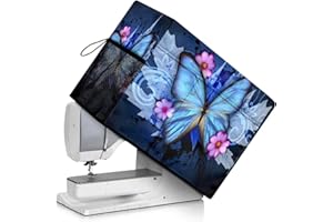Mumeson Blue Butterfly Sewing Machine Cover with Multiple Storage Pocket Universal Fit Sewing Machine Dust Cover Accessories