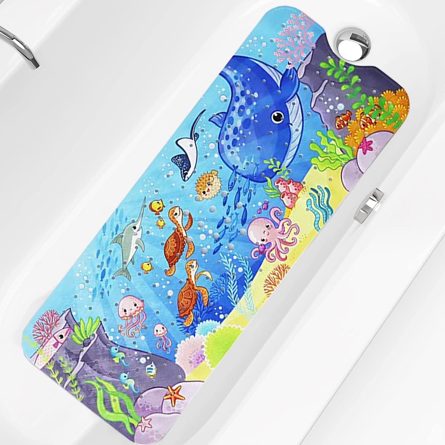 Bingobang Bathtub Mats Non Slip Extra Long Bath Shower Tub Mat 100 x 40cm with Suction Cup, Anti-Mould Drain Holes, Machine Washable, for Bathroom Floor
