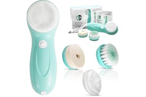 VISOFO Rechargeable Facial Cleansing Brush | Exfoliating Spin Face Brush Cleanser Applicator Washing Scrubber Kit Set Cleaning Silicone Wash Mask Scrub Electric Spinning Cleaner Exfoliator Dry With 3 Brushes