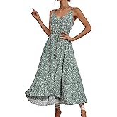 BROVAVE Women's 2026 Summer Casual Boho Sundress Polka Dot Spaghetti Strap V Neck Flowy Midi Dresses