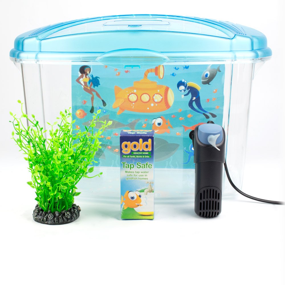 Interpet Small Fish Tank Aquarium Complete Kids Set Up Starter Kit for Goldfish with Easy Access Feeding Flap, 16 Litres, Includes Filter, Water Conditioner