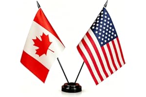Canada USA Friendship Flag - Twin Table Flag on Stand Base, Perfect for Offices, Families, and Conference Rooms