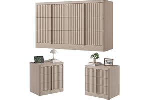 HARPAQ Fluted Dresser and Nightstand 3-Piece Bedroom Set, 47" Wide 6-Drawer Dresser and 2 of 3-Drawer Nightstands with Charging Station, Curved Profile Design, Modern Bedroom Dressers Sets, White Alder