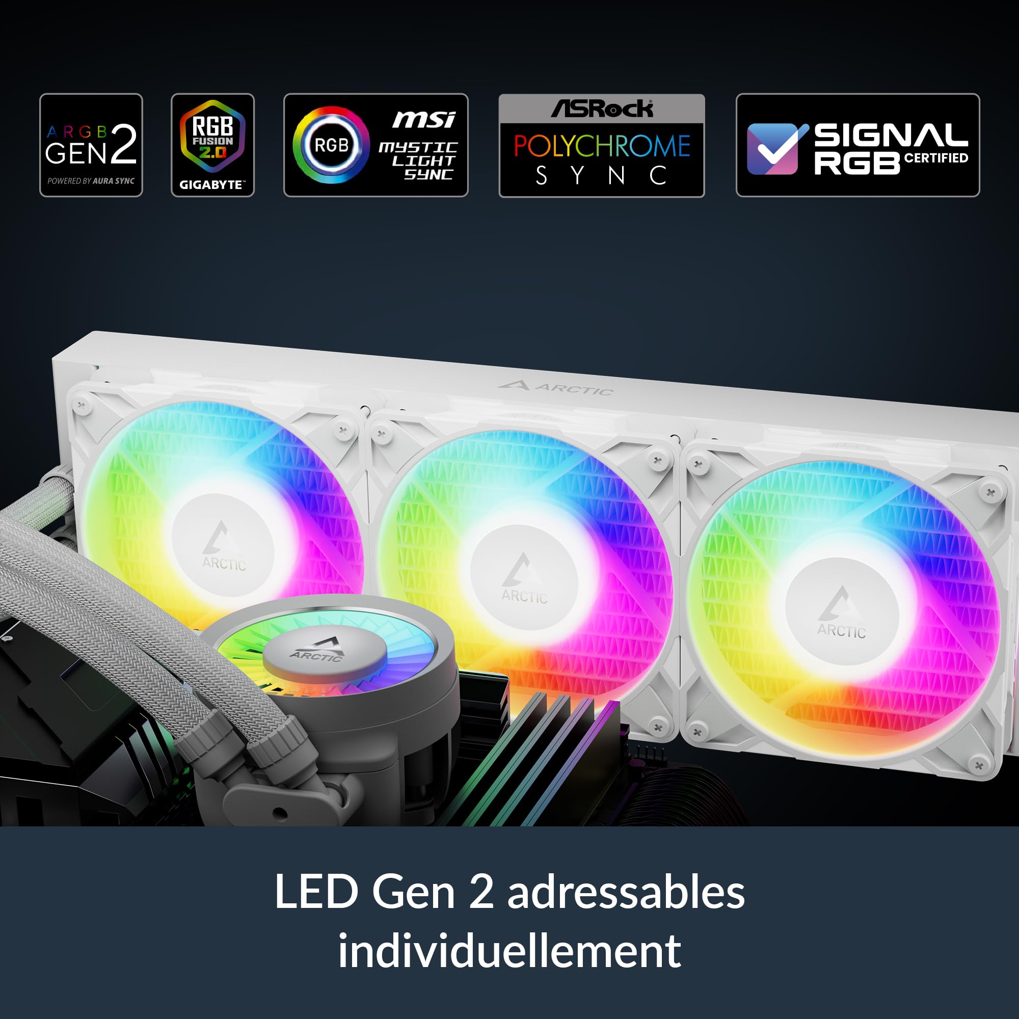 ARCTIC Liquid Freezer III Pro 360 A-RGB (White) - AIO CPU Cooler, 3 x 120 mm Water Cooling, 38 mm Radiator, PWM Pump, VRM Fan, AMD AM5/AM4, Intel LGA1851/1700 Contact Frame - White