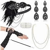 BABEYOND 1920s Flapper Accessories Gatsby Costume Accessories Set 20s Flapper Headband Pearl Necklace Gloves Plastic Holder