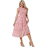 Allegra K Sleeveless Floral Dress for Women's Ruffles Crew Neck Chiffon Smocked Dresses