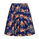 Fancyqube Women's Elastic Waist Cute Sloth Print Flared Mini Skirt Navy Blue XL