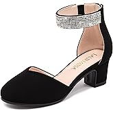 LAURMOSA Girls Dress Shoes with Rhinestone Ankle Strap Closed Toe High Heels for Little Big Kids Wedding Party