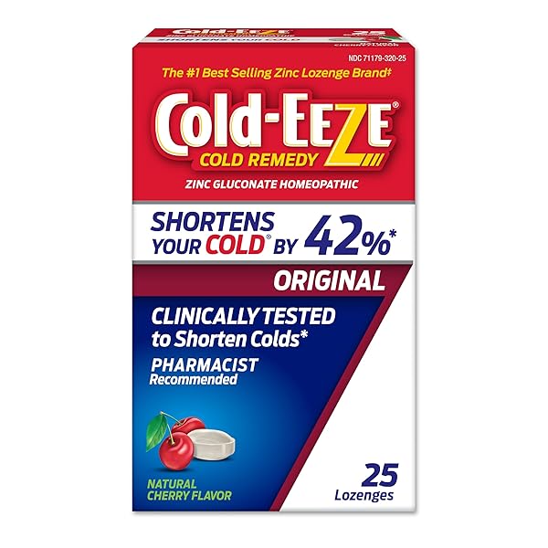 COLD-EEZE NATURAL CHERRY ZINC LOZENGES, HOMEOPATHIC COLD REMEDY, REDUCES DURATION OF THE COMMON COLD, SORE THROAT, COUGH, CONGESTION AND POST NASAL DRIP, 25 COUNT