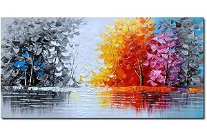 WINPEAK ART Hand Painted Large Textured Tree Oil Painting on Canvas Abstract Landsape Wall Art for Home Decor