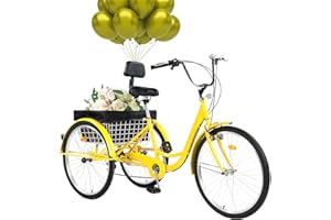 EVGTTI 24/26" Adult Tricycle 7 Speed, 3 Wheel Mountain Trikes, Three Wheeled Bikes with Basket & Backrest Seat for Seniors, Women, Men, Multiple Colors