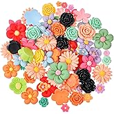 Tyqour 100 Pcs Flatback Slime Charms, Mini Flower Charms for Craft, Resin Flower Beads, Mixed Color Cabochons Charm for Jewelry Making Phone Junk Case Scrapbooking Embellishments Hair Clip