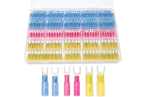 ZONBANG 220PCS Fork Terminal Connectors Heat Shrink, Fork Connector Tinned Copper, Fork Terminals Waterproof #8#10, 12-10 16-