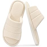 shevalues Terry Cloth Open Toe Slippers for Women Memory Foam Slip On House Slippers