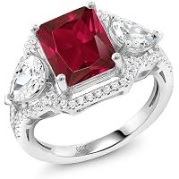 Gem Stone King Sterling Silver Ring - Red Created Ruby & Freshwater Pearl (0.80 Ct, Size 5)