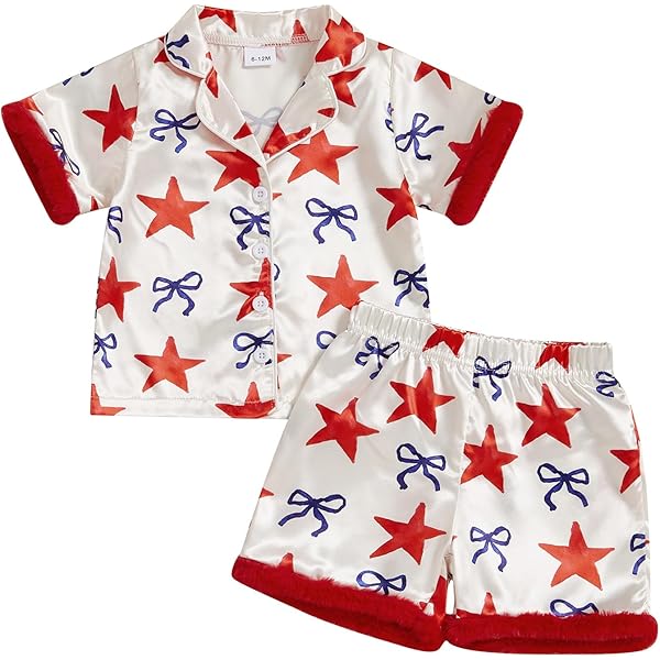 4th Of July Jammies Kids Toddler Baby Girls Satin Pajama Set 4th
