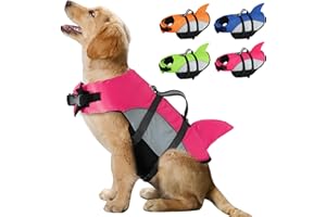 ALAGIRLS Large Dog Shark Life Jacket for Swimming Boating Kayak, Adjustable Dog Swim Life Vest with Rescue Handle, Reflective Pet Dog Summer Beach Accessories, Pink L