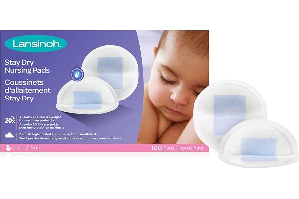 Lansinoh Stay Dry Disposable Nursing Pads, Ultra Thin with Full Coverage, Soft and Super Absorbent Breast Pads, Breastfeeding