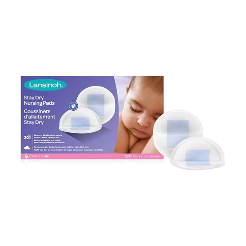 Lansinoh Stay Dry Disposable Nursing Pads, Ultra Thin with Full Coverage, Soft and Super Absorbent Breast Pads, Breastfeeding Essentials for Moms, 100 Count