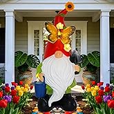 Arecyuer Spring Gnomes Garden Statues Decor, Solar Waterproof Large Gnome with LED Lights Funny Garden Sculptures Outdoor Patio Yard Decorations Lawn Ornaments Gifts for Women Mom