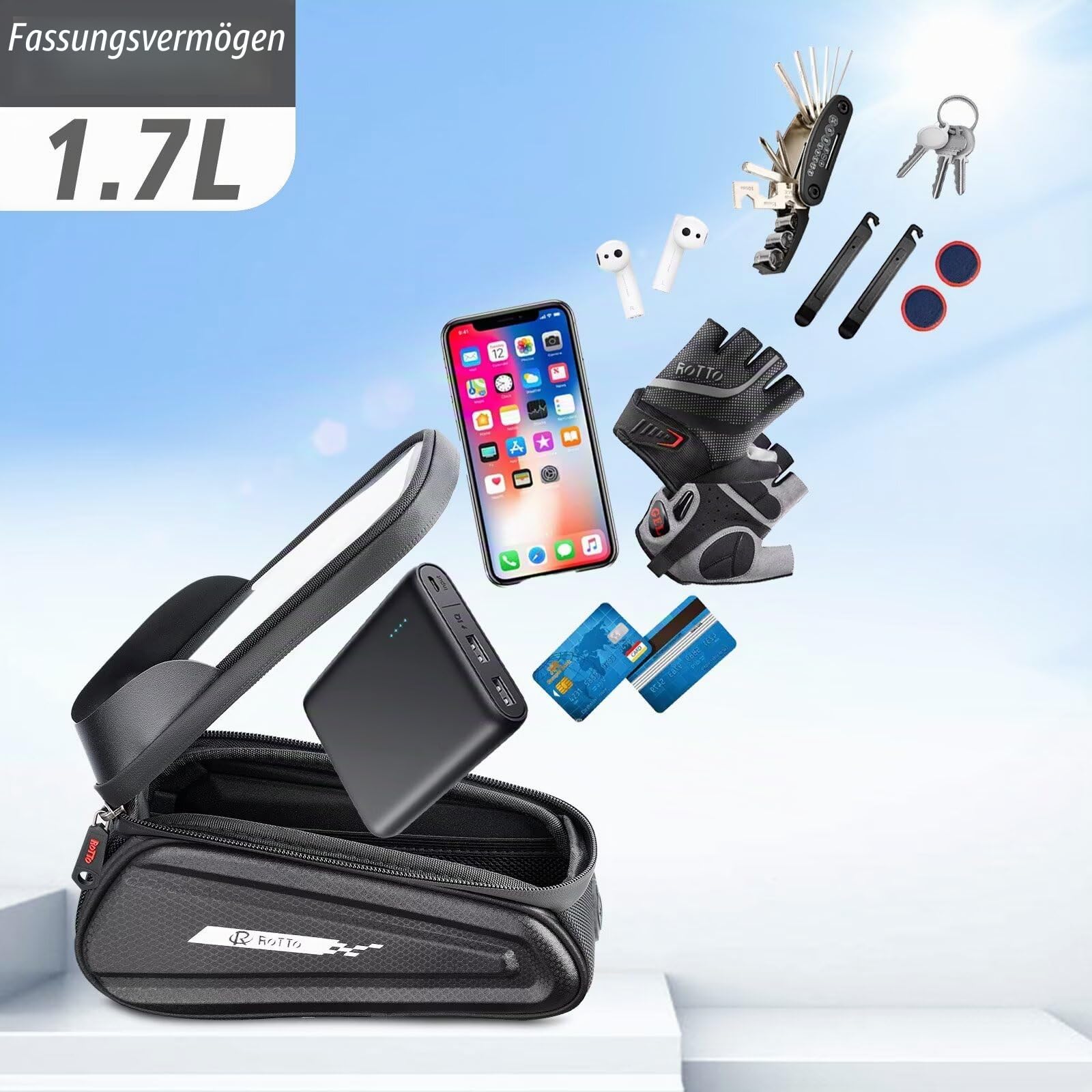 ROTTO Fahrrad Rahmentasche Oberrohrtasche Handytasche auf Oberrohr Hartschalenkoffer Empfindlicher Touchscreen 4