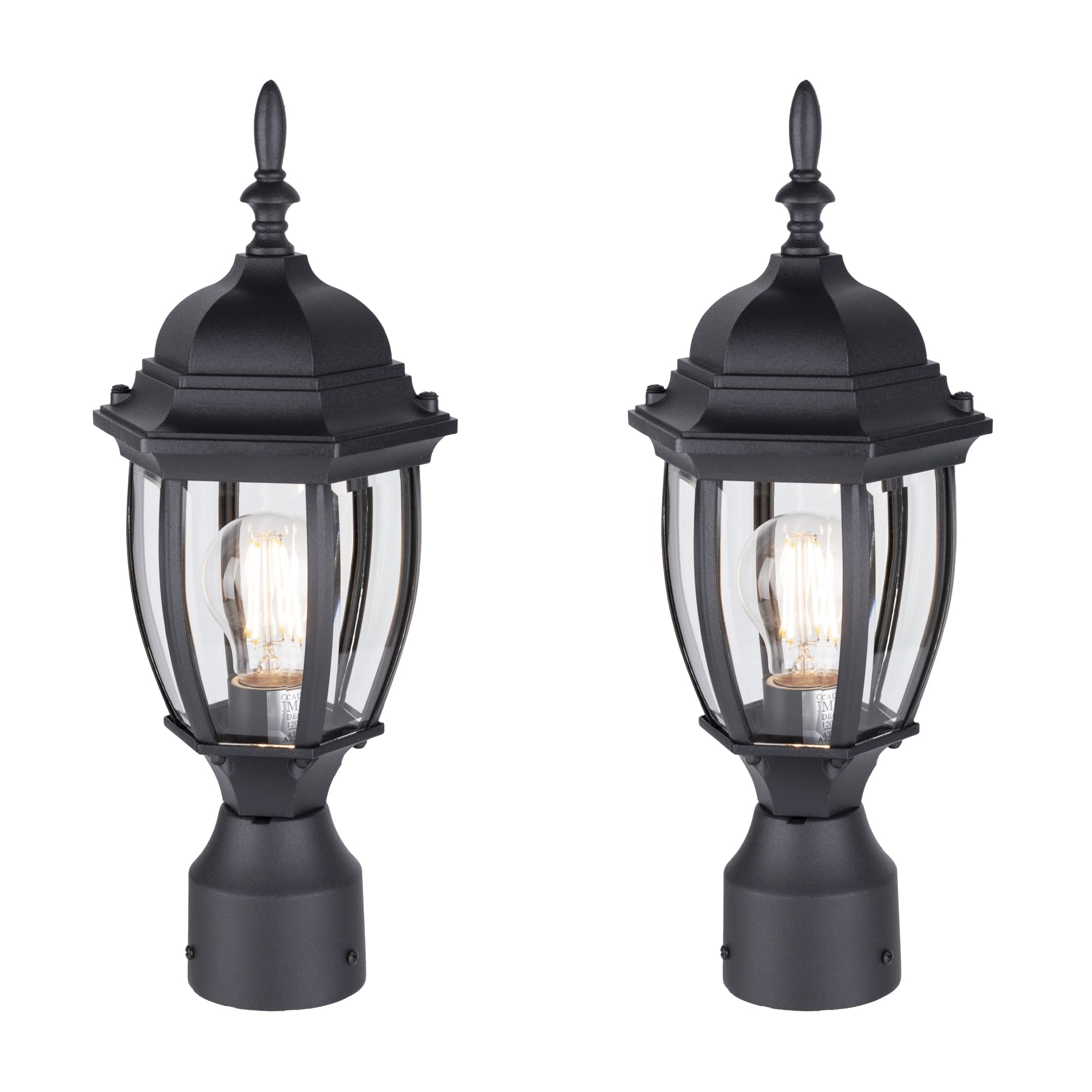 Photo 1 of -Path Outdoor Post Lighting Fixture Pole Lantern, E26 Medium Base Max 60W, Aluminum Housing Plus Glass, Matte Black Finish, 2-Pack