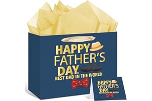 Yoirrat Happy Father's Day Gift Bags with Tissue Paper and Greeting Card Father Day Party Gift Bags Blue Father's Day Wrapping Paper Bags Candy Treat Bags Happy Dad Day Bag Fathers Day Party Favor