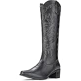 IUV Cowboy Boots For Women Knee High Western Cowgirl Boots Snip Toe Side Zipper Chunky Heel