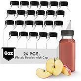 Hammont Plastic Bottles with Caps - Clear PET Iced Coffee & Juice Bottles, Pack of 24 - Reusable Juicing Bottle - Ideal for Cold Drinks (6 oz)