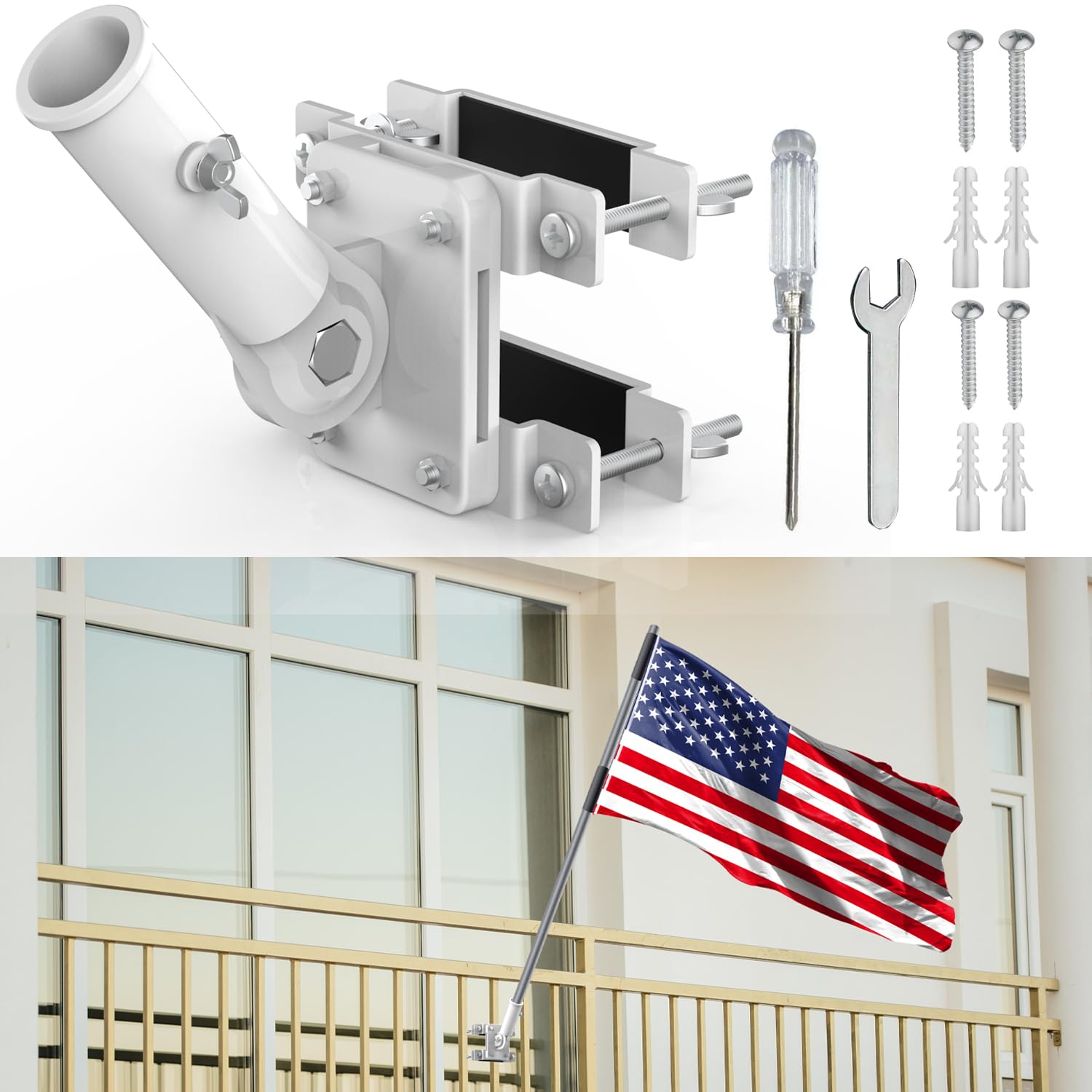 JUYEER No Drilling Flag Pole Holder for Railing, Flag Pole Mount ...