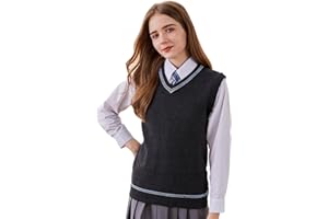 Focupaja Sweater Vest Knit V-Neck Sleeveless Pullover Halloween Cosplay Costumes Cardigan Vest Waistcoat Unisex Fall Winter