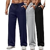 Velvelhall 3 Pack Men's Sweatpants Wide Leg Baggy Casual Lounge Pants Open Bottom Drawstring Athletic Pants with Pockets