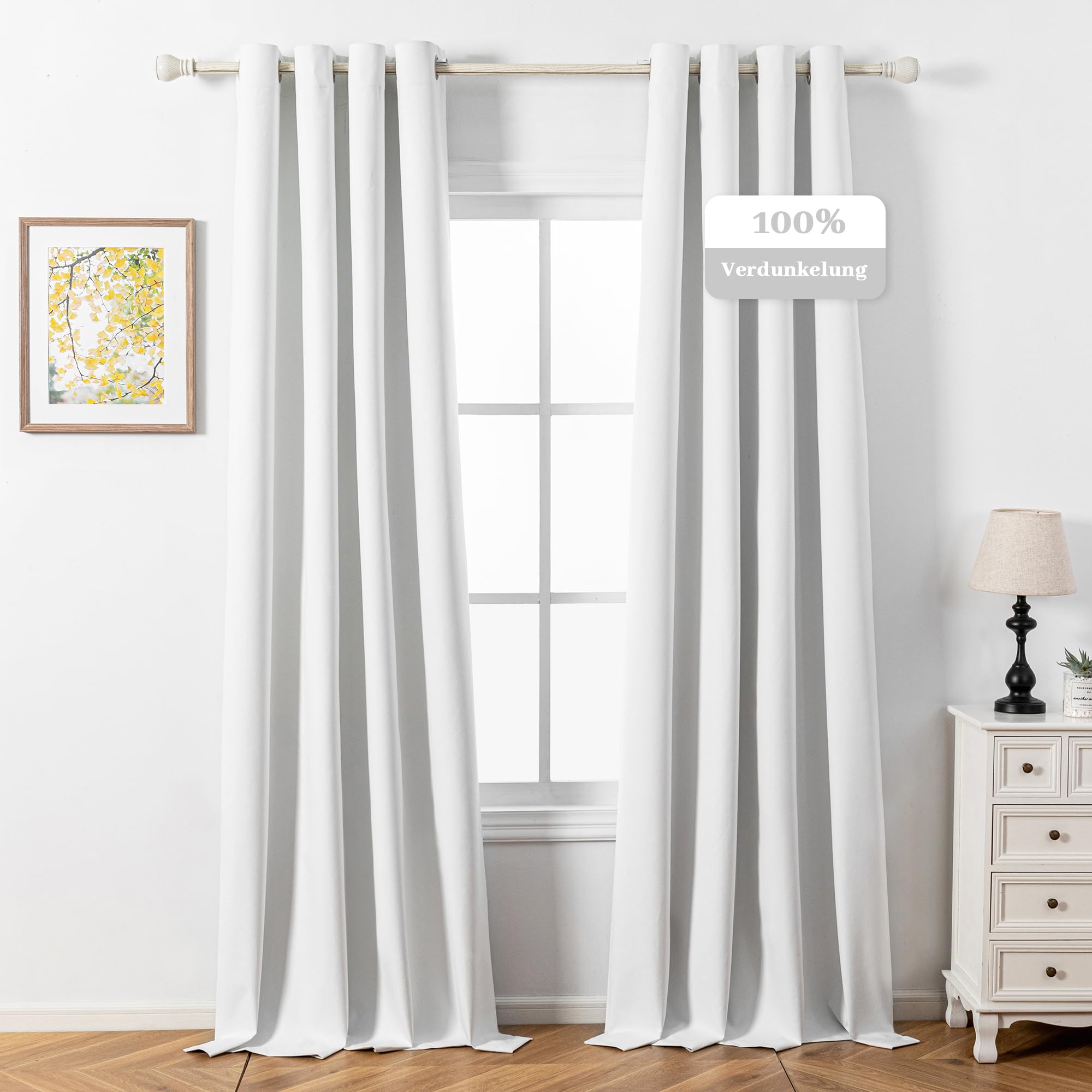 MYSKY HOME White Blackout Curtain Living Room Bedroom Curtains 140 x 260 cm (LxH) Linen 30% Opaque with Eyelets Anti Cold Draperies Heat Decoration Door Window Curtains Set of 2