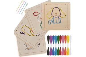 JAIIMEN Montessori Wooden Lacing Toys for Toddlers and Kids Ages 2-4 5-7, Sewing Kit Fine Motor Skill Busy Board, Education Sensory Preschool Toy for 1 2 3 4 Year Olds, Birthday Gift for Boys and Girls