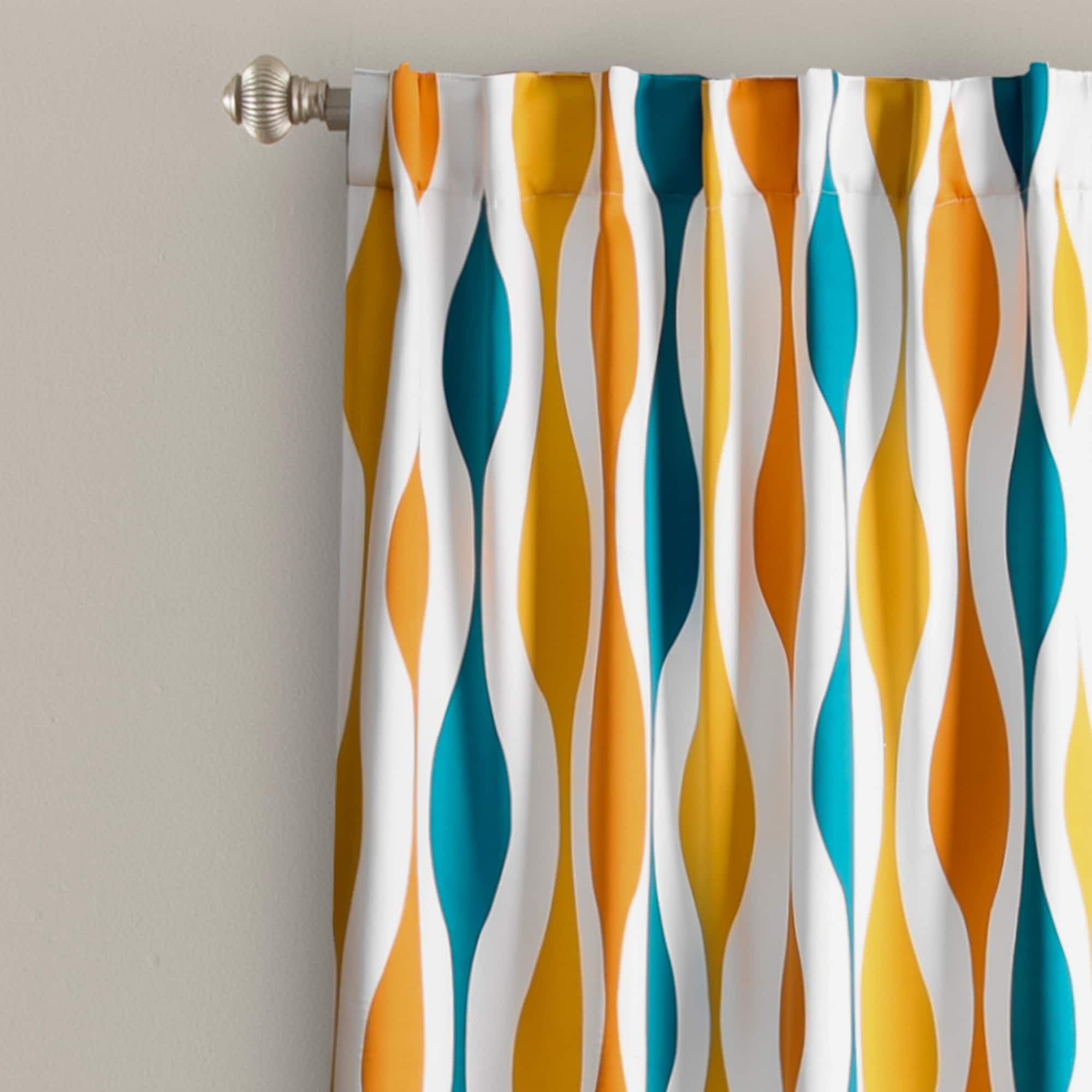 Lush Decor Mid Century Geo Room Darkening Window Curtain Panel Pair, 84 in x 52, Turquoise & Orange — image 1