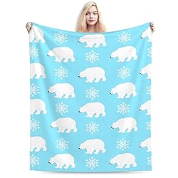 Duduho Cute Polar Bears with Snowflakes Bed Blanket