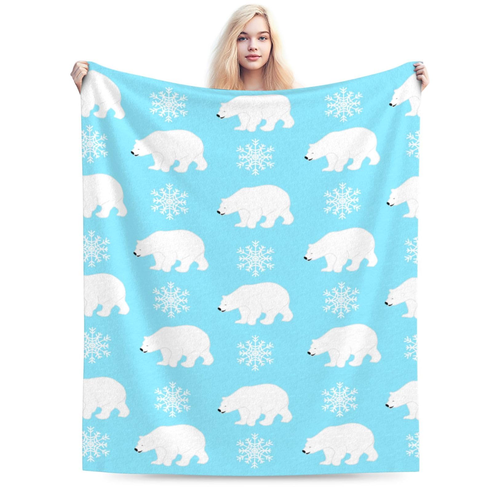 Duduho Cute Polar Bears with Snowflakes Bed Blanket