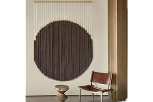 IOWER Macrame Wall Hanging Brown Yarn Beaded Backdrop Boho Wall Decor Round Tassel Home Wall Aesthetic Living Rooms Bedrooms Offices Geometric Art Chic Home Decor 39" W x 55" L