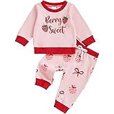 Madjtlqy Toddler Baby Girl Outfits Strawberry Waffle Long Sleeve Sweatshirt Pullover and Pants 2 Pcs Fall Winter Clothes Set