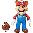 Super Mario Collectible Raccoon Mario 4" Poseable Articulated Action Figure with Leaf Accessory, Perfect for Kids & Collectors Alike! for Ages 3+